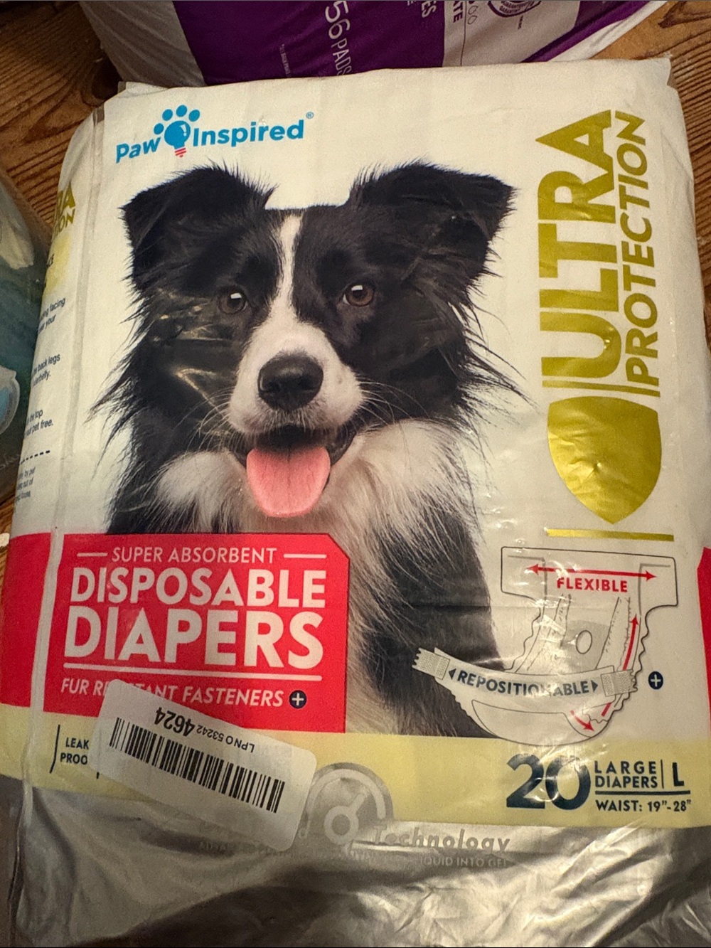 Paw inspired ultra protection disposable diapers for dogs size large 20 per pack
